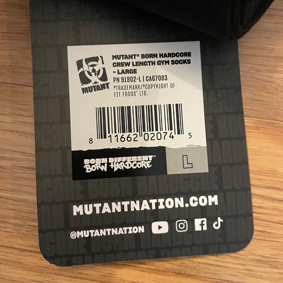 Mutant Born Hardcore Crew Length Gym Black Red Socks Size L - Picture 4 of 5